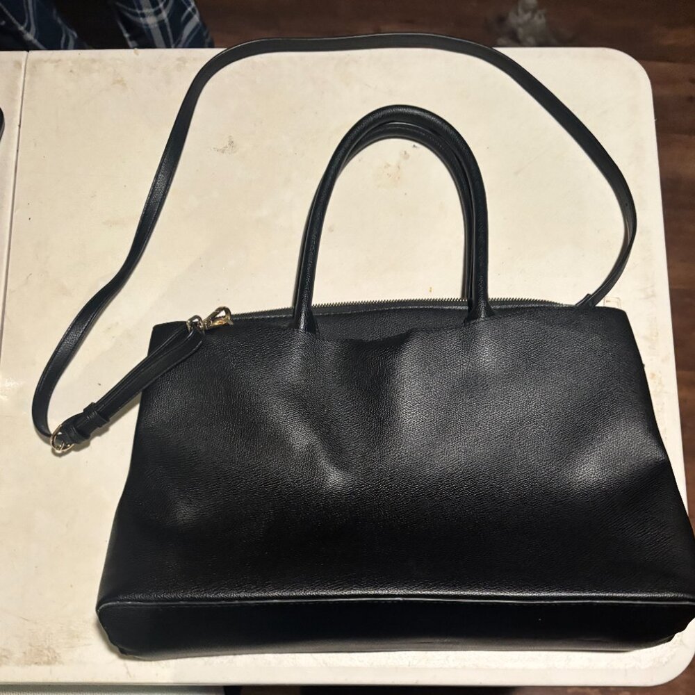 A New Day: Black Leather Tote Handbag
